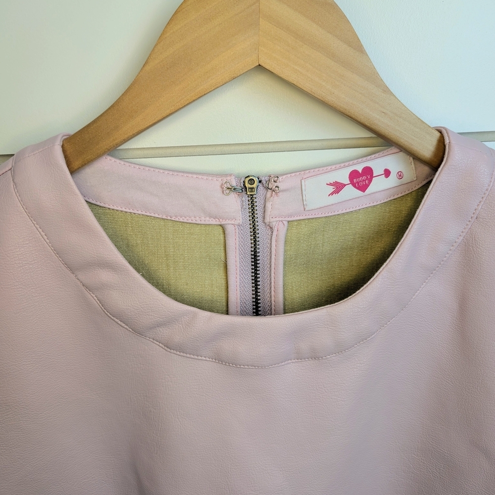 Pink Vegan Leather Crop Top Zip Back Medium Buddy Love - Picture 3 of 5